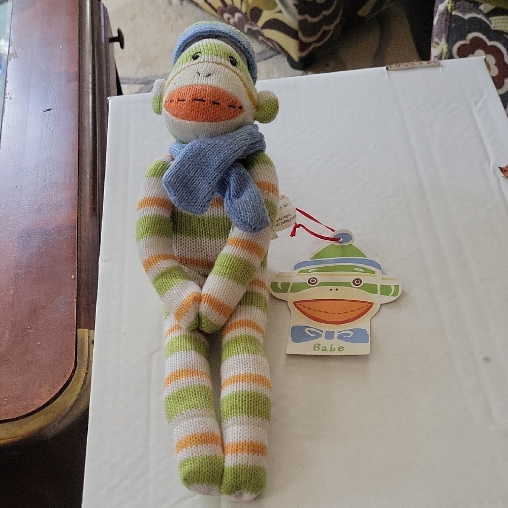 Babe Monkeez Striped Sock Monkey Plush Toy with Hat and Scarf